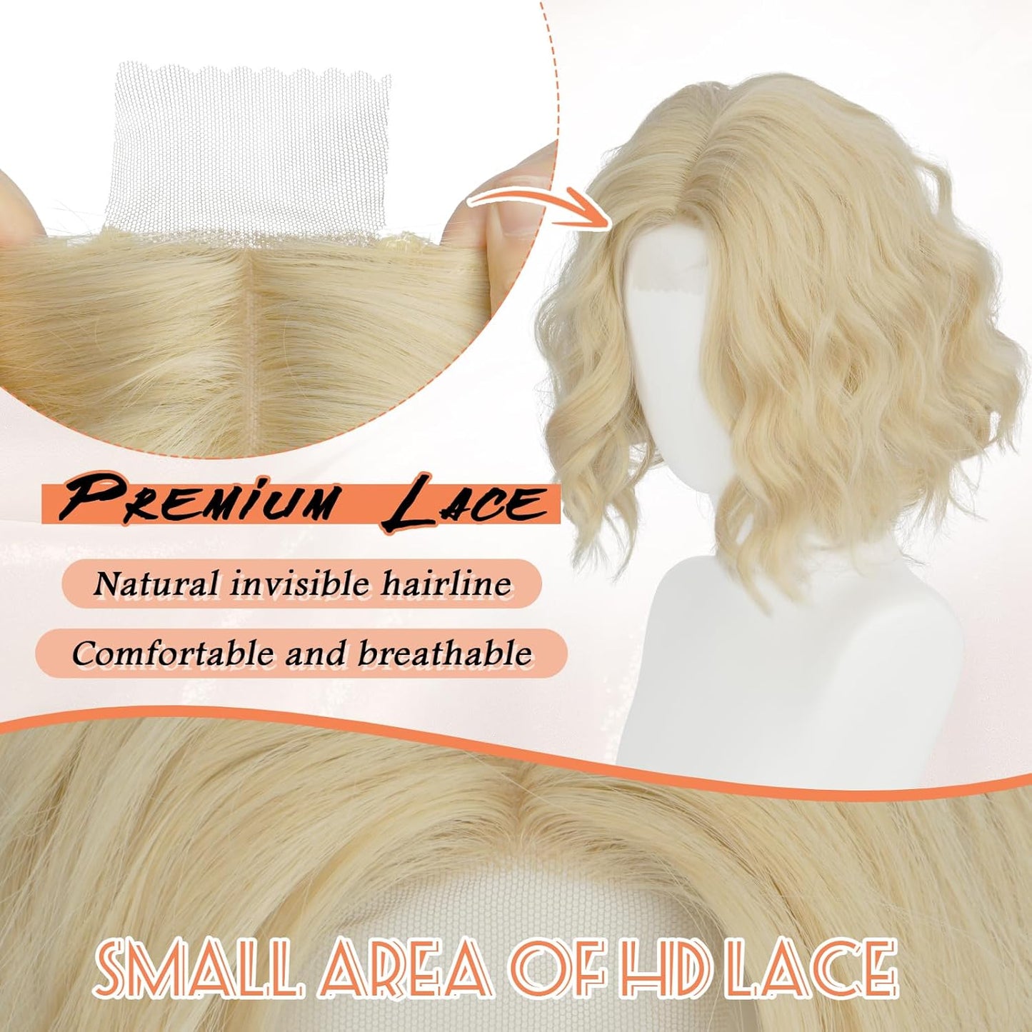 Blonde Bob Wig for Women - Lace Front Short Soft Wavy Curly Synthetic Hair | 11 Inch Natural Look