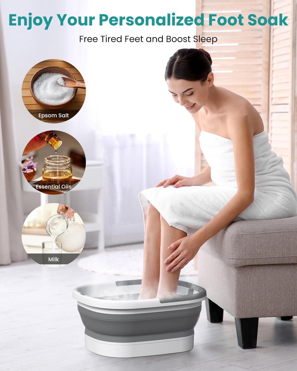 Collapsible Foot Soaking Tub - 138 Acupressure Nodes & Pumice Stone | Foot Massager for Pedicure Spa
