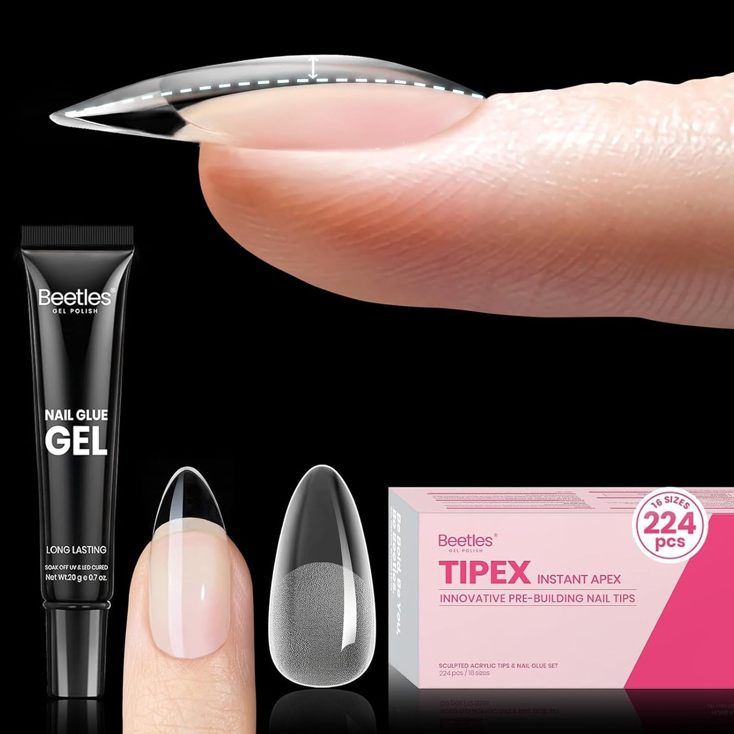 Beetles Nail Glue Gel - Super Strong Hands-Free Adhesive for Tipex Instant Apex Nail Tips | 2 Pcs, 20g