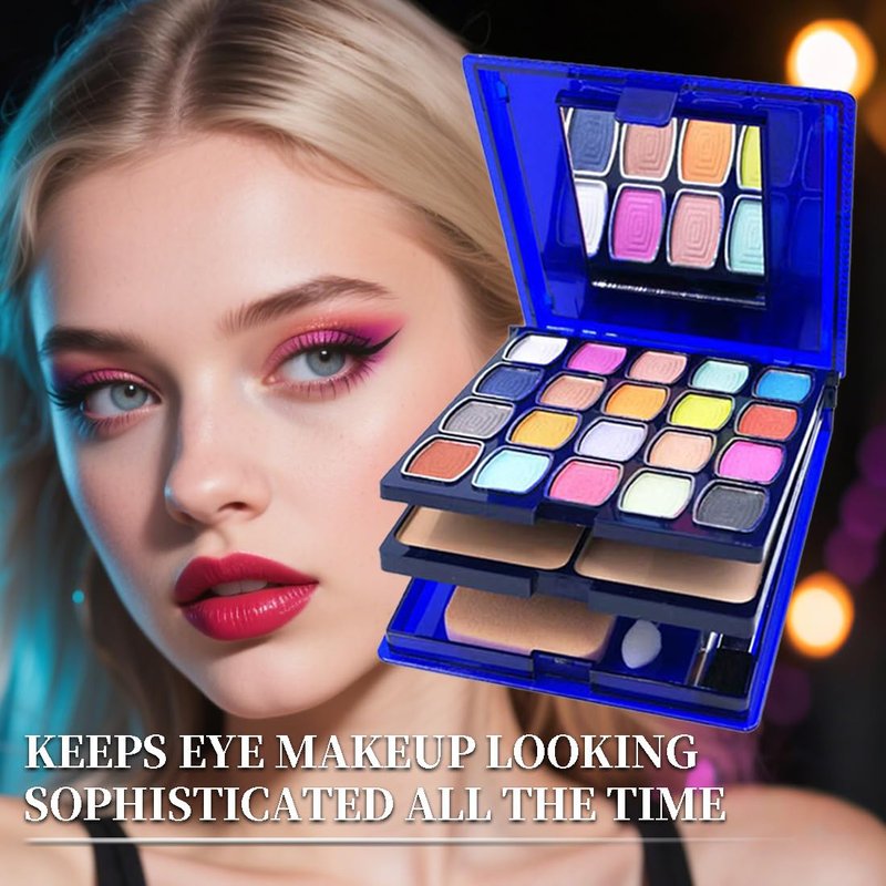 20 Color Eyeshadow Palette & Lipstick Blusher Set - Full Face Makeup Kit with Mirror, Brushes & Sponge