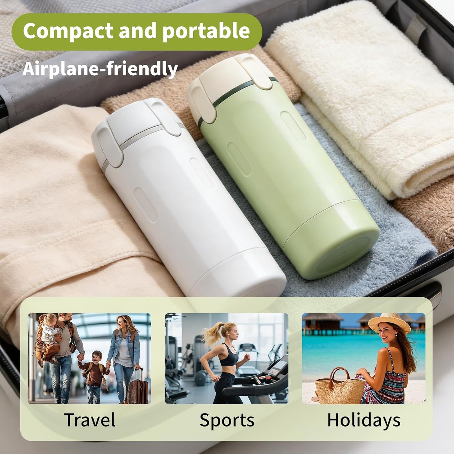 Travel Toiletries Bottle Set - 4 in 1 Refillable Dispenser for Shampoo, Lotion, Conditioner | Leak-Proof, Portable Containers (White & Green)