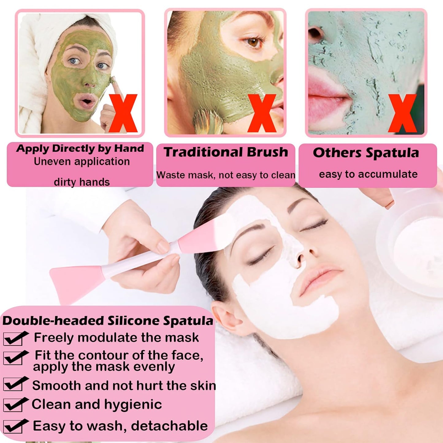 RamPula Mask Applicator Silicone Face Brush Face Mud Cream,Clay Mask,DIY,Modeling Mask Brushes DIY Mud Mixing Spatula Double-end Handheld Scoop Skin Care Make up Foundation Gel Cosmetic Tool