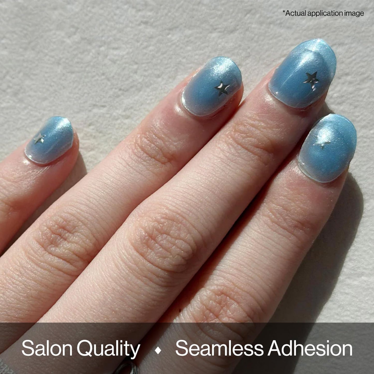 ohora Semi Cured Gel Nail Strips (N Ocean Stars) - Blue, Art, Works with Any Lamps, Salon-Quality, Long Lasting, Easy to Apply & Remove - Includes 2 Prep Pads, Nail File & Wooden Stick