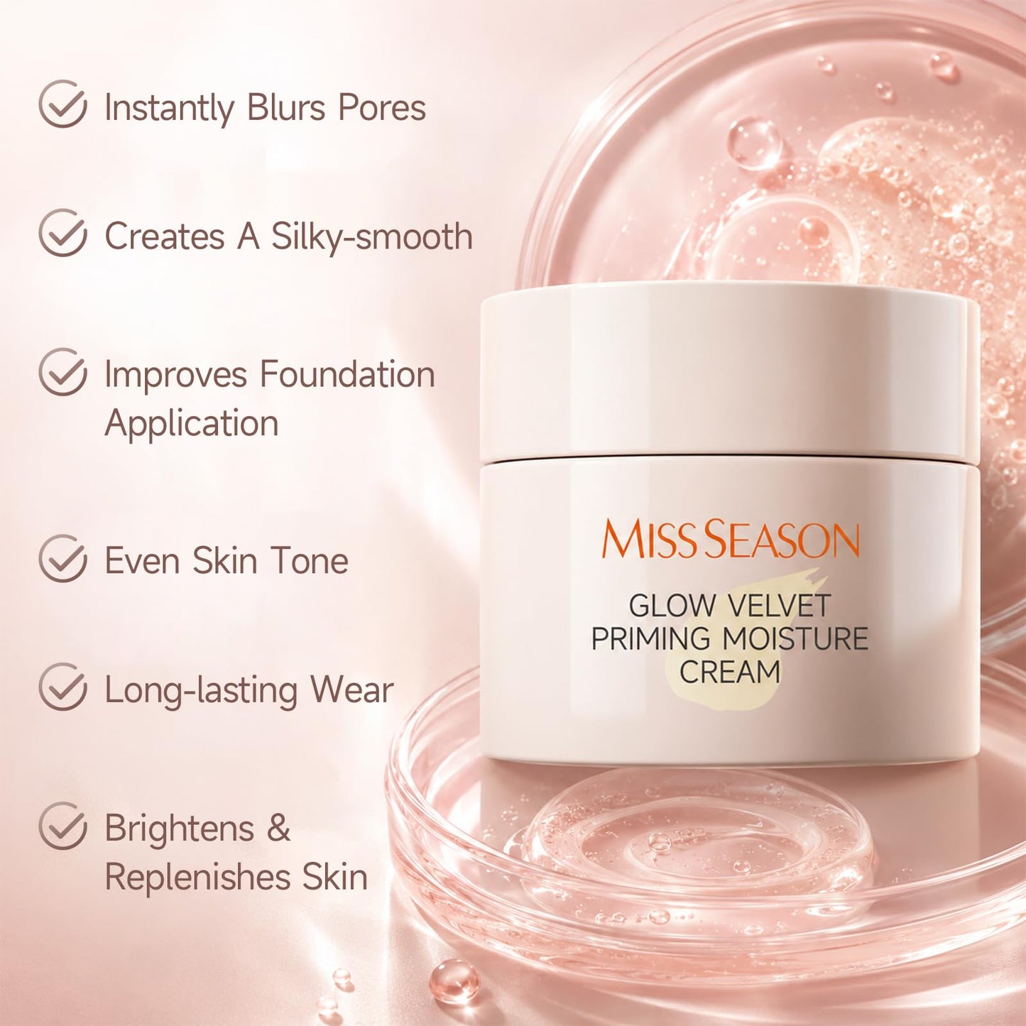 MISS SEASON Glow Velvet Face Primer for Face Before Makeup, Hydrating Primer Face Makeup Primer for Face, Hyaluronic Acid & Niacinamide, Long Lasting Oil Control Pore Blurring Primer for Mature Skin