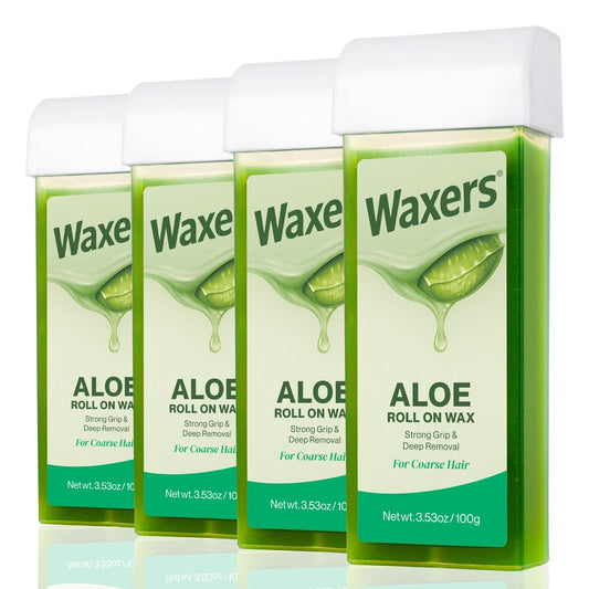 Waxers Roll on Wax Refill Aloe Wax Roller for Hair Removal at Home Ｗaxing Cartridge Depilatory for Legs and Arms 3.53 Ounce 4 Pack