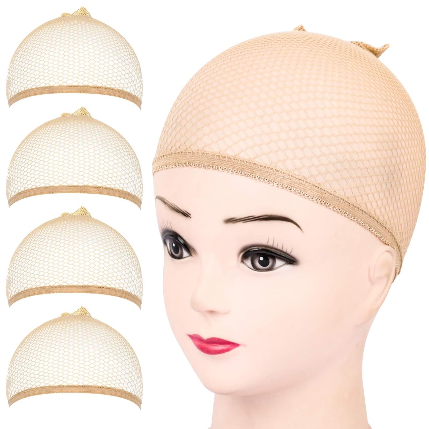 Light Brown Stocking Wig Caps - 4 Pack Stretchy Nylon for Women