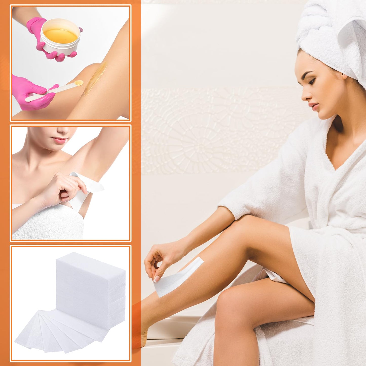 Blulu 400 Wax Strips Non Woven for All Skin Types Facial and Body Hair Removal Wax Paper Strips Epilating for Leg, Chest, Back, Intimate Area And Face 10 x 3.8 cm(White)