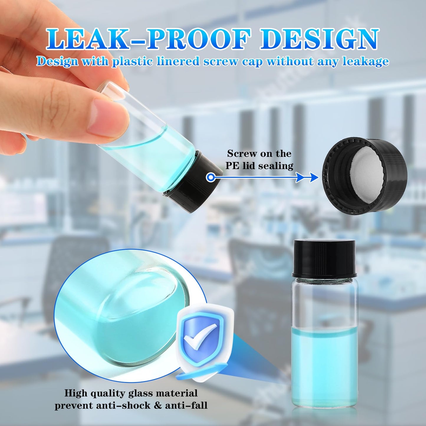 Asherxin 100 Pack 4ml Clear Glass Vials with Screw Caps Small Liquid Bottle Vials for Essential Oi