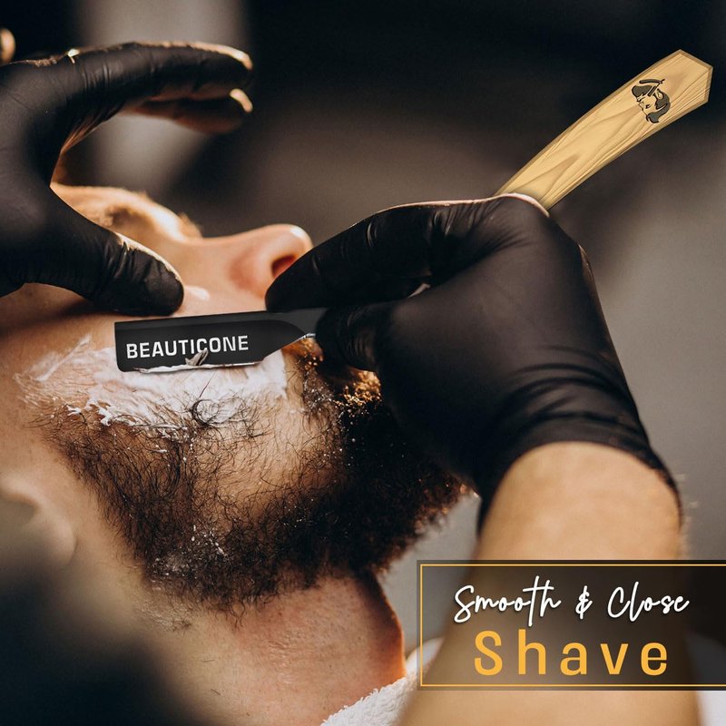 BEAUTICONE Straight Razors for Men, Professional Barber Razors, Premium Straight Edge Razor, Shaving Knife, Shavette, Stainless Steel, Wooden Handle, With PU Leather Case