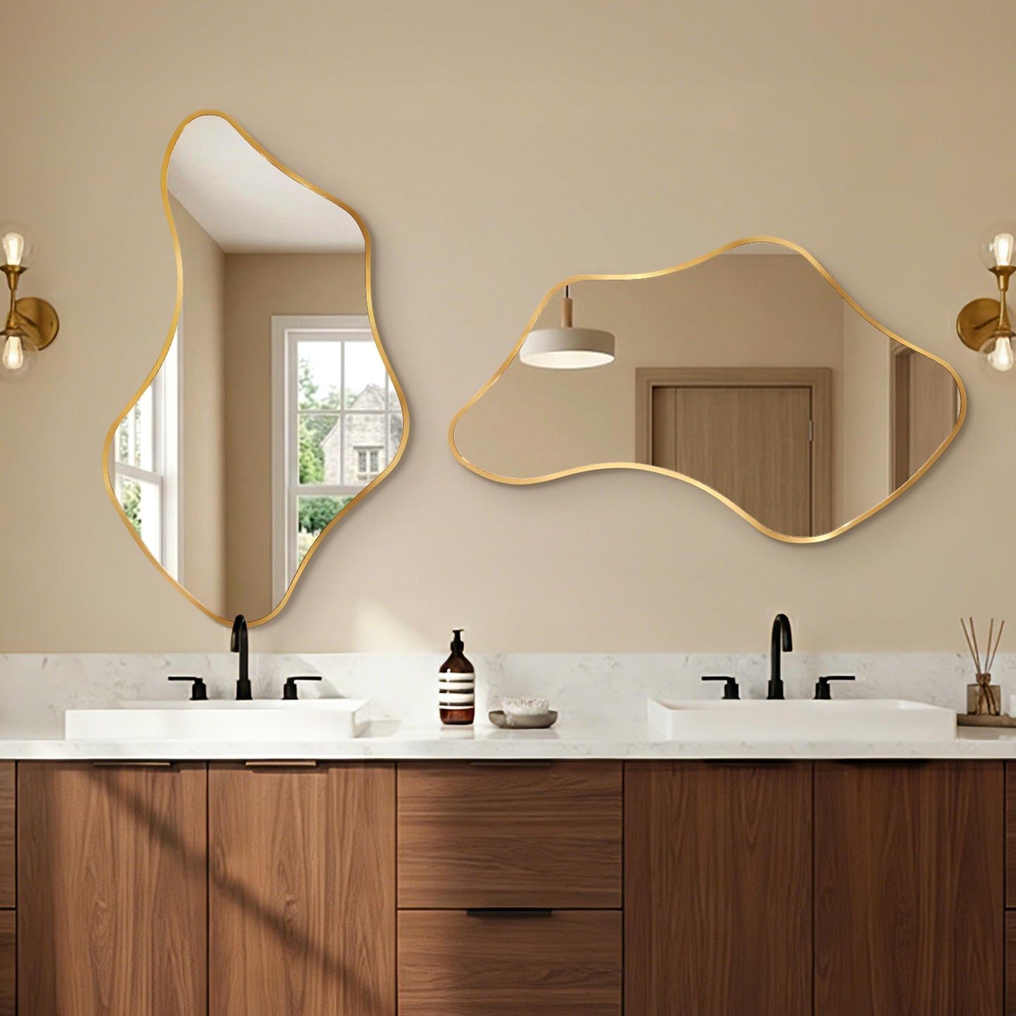 Fahomiss Asymmetrical Wall Mirror, Irregular Shaped Frameless Vanity Mirror, Modern Decorative Mirror for Entryway, Living Room, Bathroom