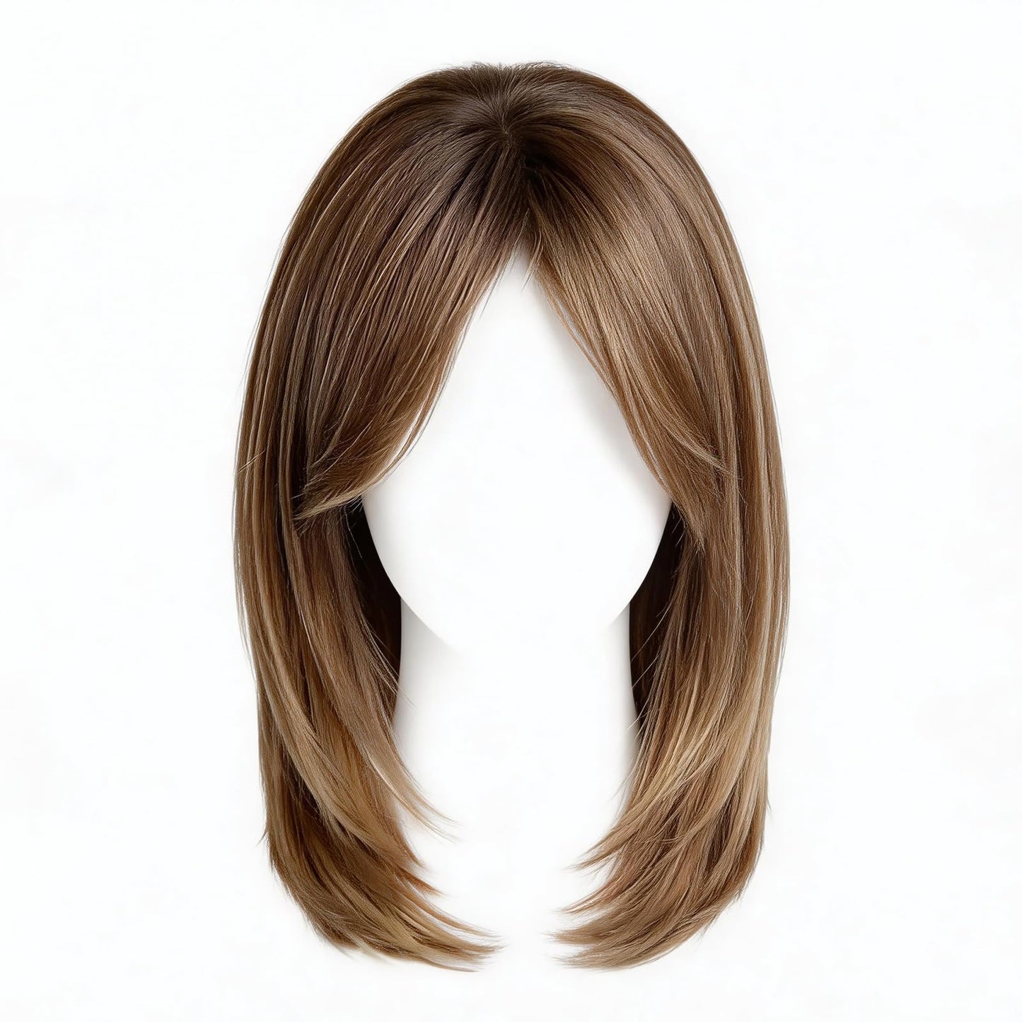 Brown Straight Synthetic Wig Bangs Mid Part High Temperature Fiber Natural Looking Hair Replacement Accessories Universal Fit