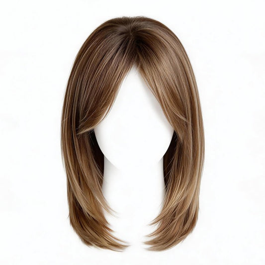 Brown Straight Synthetic Wig Bangs Mid Part High Temperature Fiber Natural Looking Hair Replacement Accessories Universal Fit