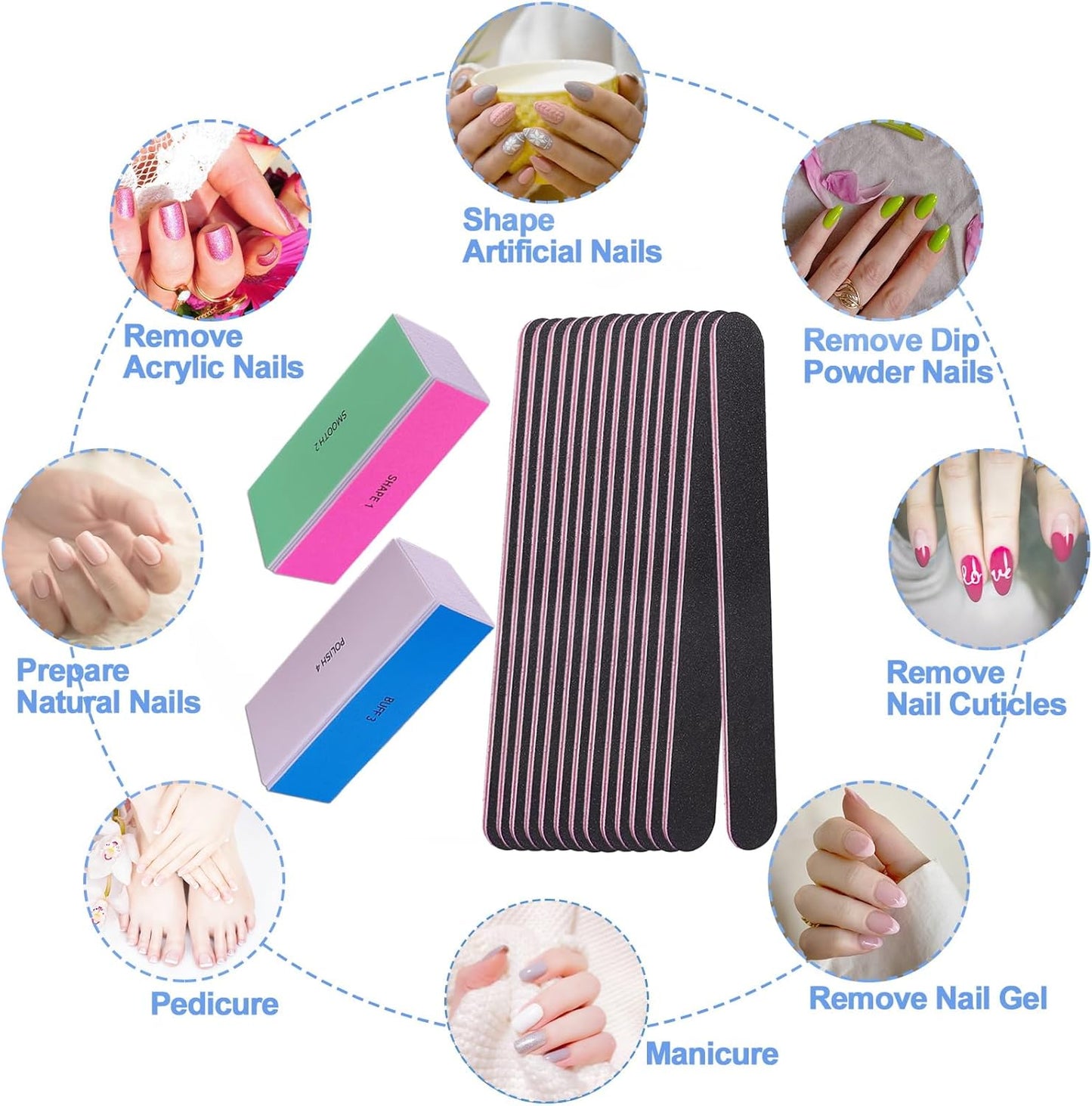 Nail File and Buffer Set - 4 Way Professional Nail Buffers for Natural Nails | Grit 100/120/240/600/3000