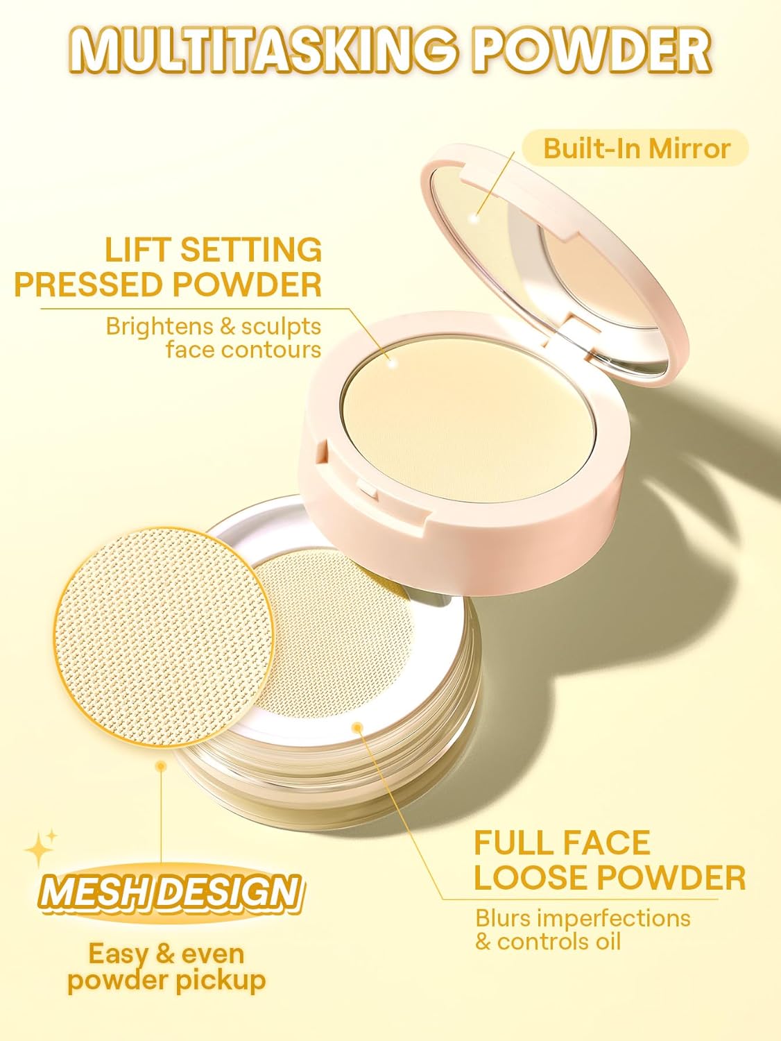Ultra-Fine Blur & Lift Setting Powder Duo - Banana Shade | Perfect for Flawless Makeup Finish