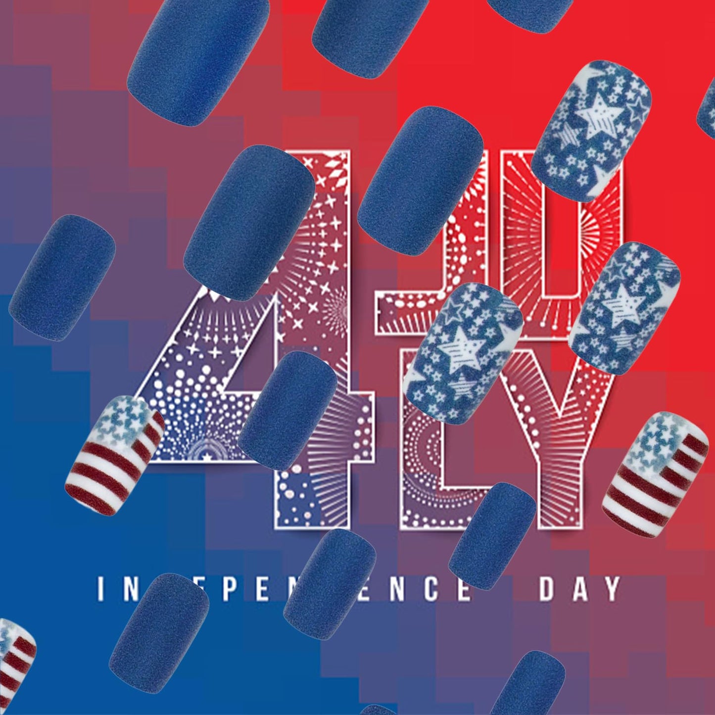 4th of July Press on Nails American Flag Fake Nails Independence Day Acrylic False Nail 24 Pcs Matte White Stars Glue on Artificial Fingernails HZJXRT Medium Square Stick on Nail for Women Gift