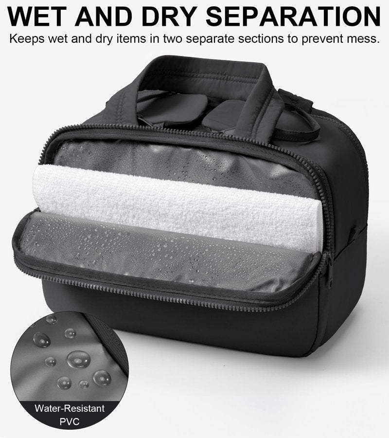 Travel Toiletry Bag, Large Wide-open Puffy Toiletry Bag for Women, Lightweight Quilted Makeup Bag Cosmetic Organizer with Handle Water-resistant Travel Essentials for Toiletries Accessories Black