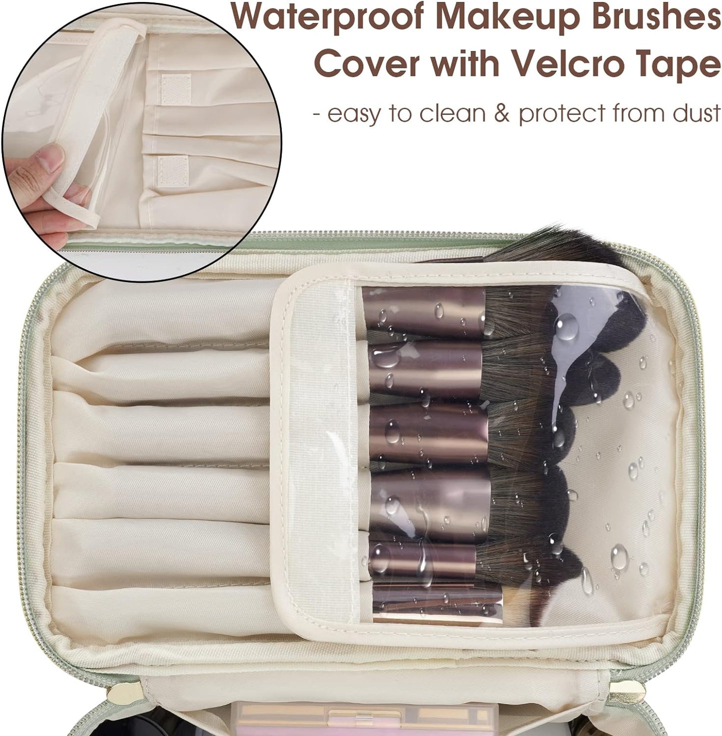 Makeup Bag - Travel Cosmetic Organizer in Vegan Leather | Sage Green, Stylish & Functional