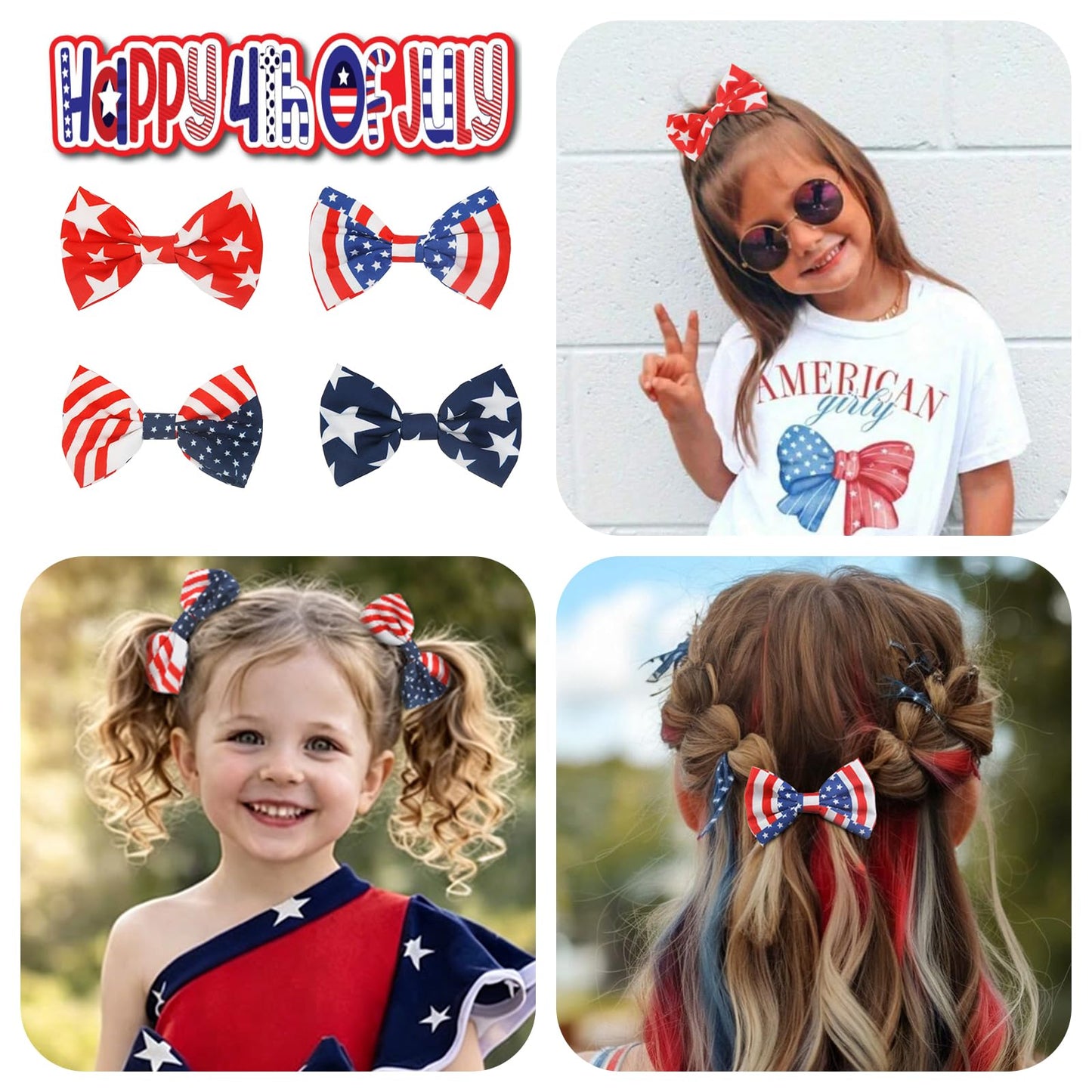 4th of July Hair Clips Red White and Blue Bow Hair Clip for Girls Women, American Patriotic Hair Bows Hair Accessories for Fourth of July Independence Memorial Day