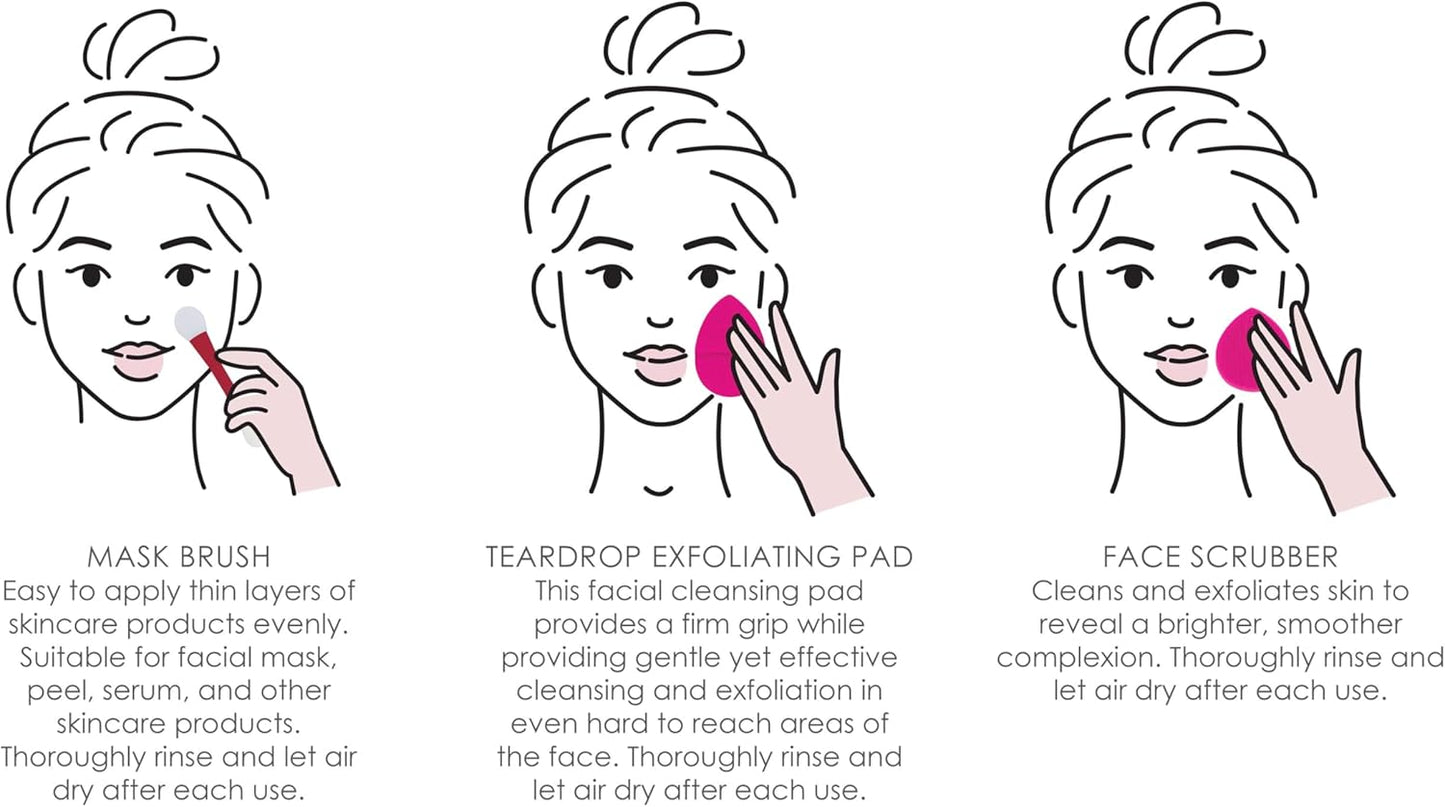 Facial Cleansing Kit - Silicone Scrubber, Exfoliating Sponge & Dual-Ended Mask Applicator | Spa-Quality Skincare Tools for Women