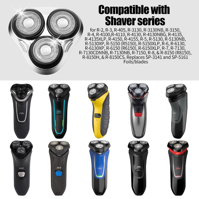Universal Rotary Replacement Shaver Head,Compatible with Remington Shaver Series,for R3,R4,R5,R6,R7,R8,SP-3141 and SP-5161 Foils/Blades (Silver(2 Count))