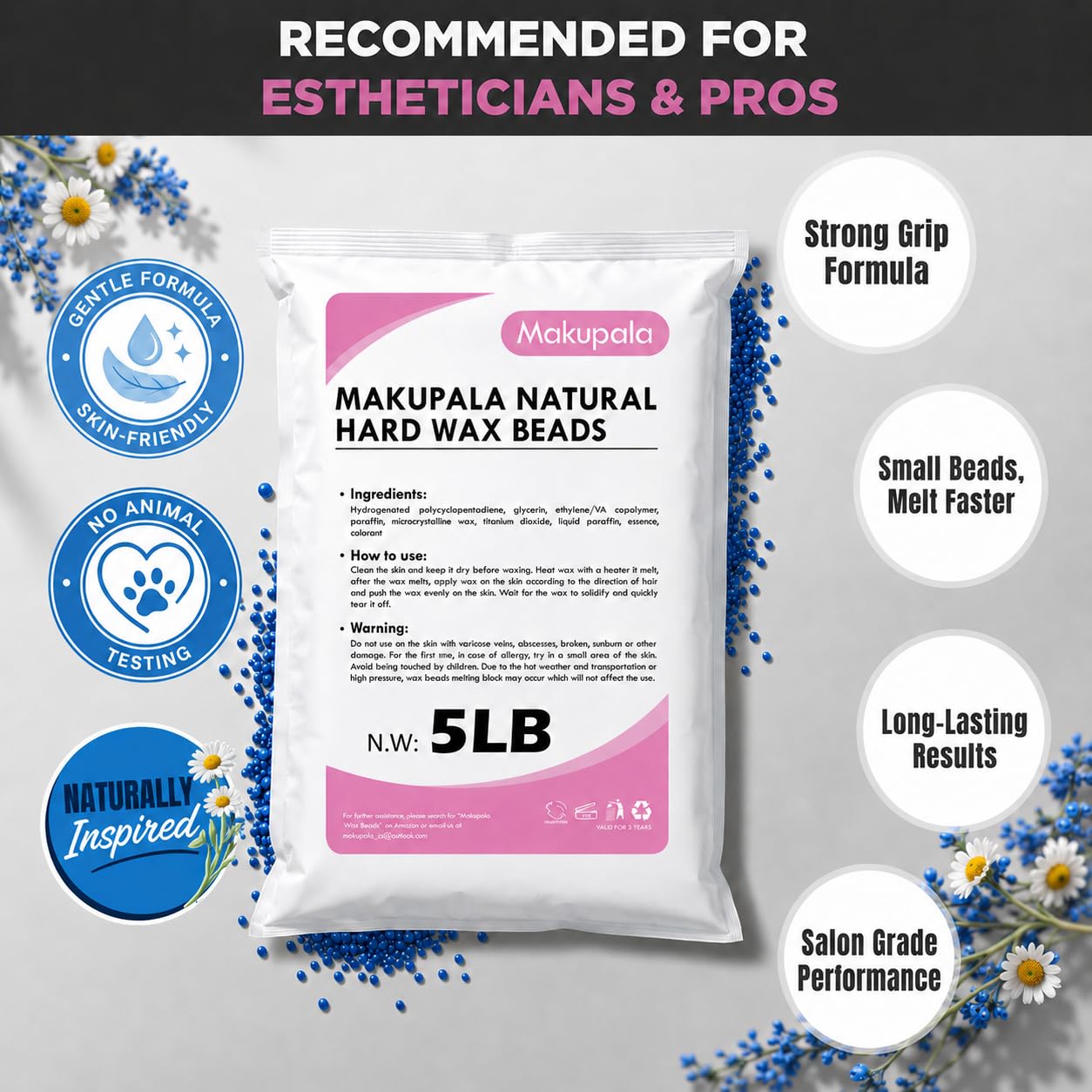 3lb Hard Wax Beads Bulk, Hypoallergenic Brazilian Waxing Bead, Unscented Sensitive Skin Stripless Coarse Hair Removal Wax bean Refill for Body, Face, Bikini Line, Underarm, Chest, Legs