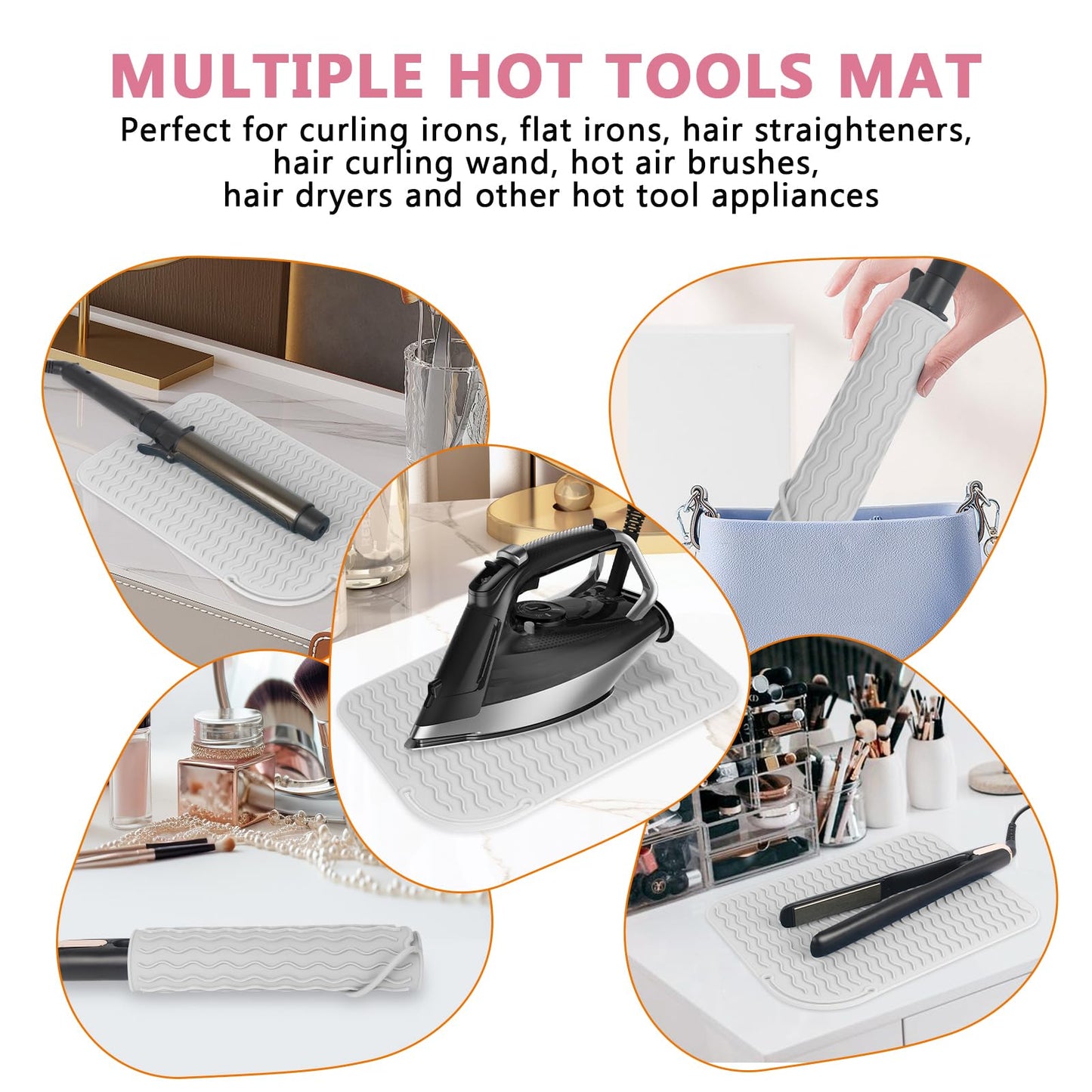 WRORUNER Larger Size Silicone Heat Resistant Mat for Curling Irons, Flat Irons, Hair Straightener and Other Hair Styling Tools, Portable Hot Tools Pad Cover for Travel Vanity Salon(12.0" x 9.0")