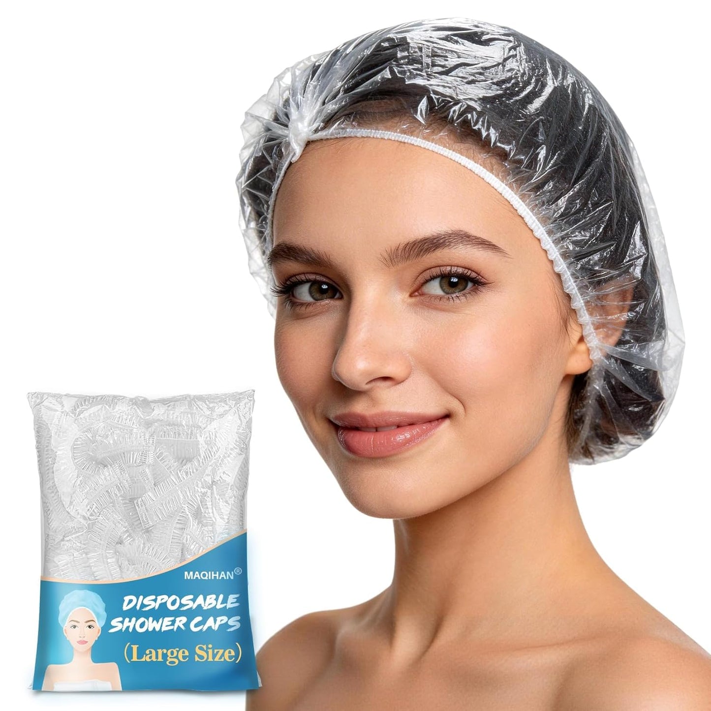 Maqihan Disposable Shower Caps - Large Waterproof Hair Caps for Deep Conditioning | Reusable Thickened Plastic for Long Hair
