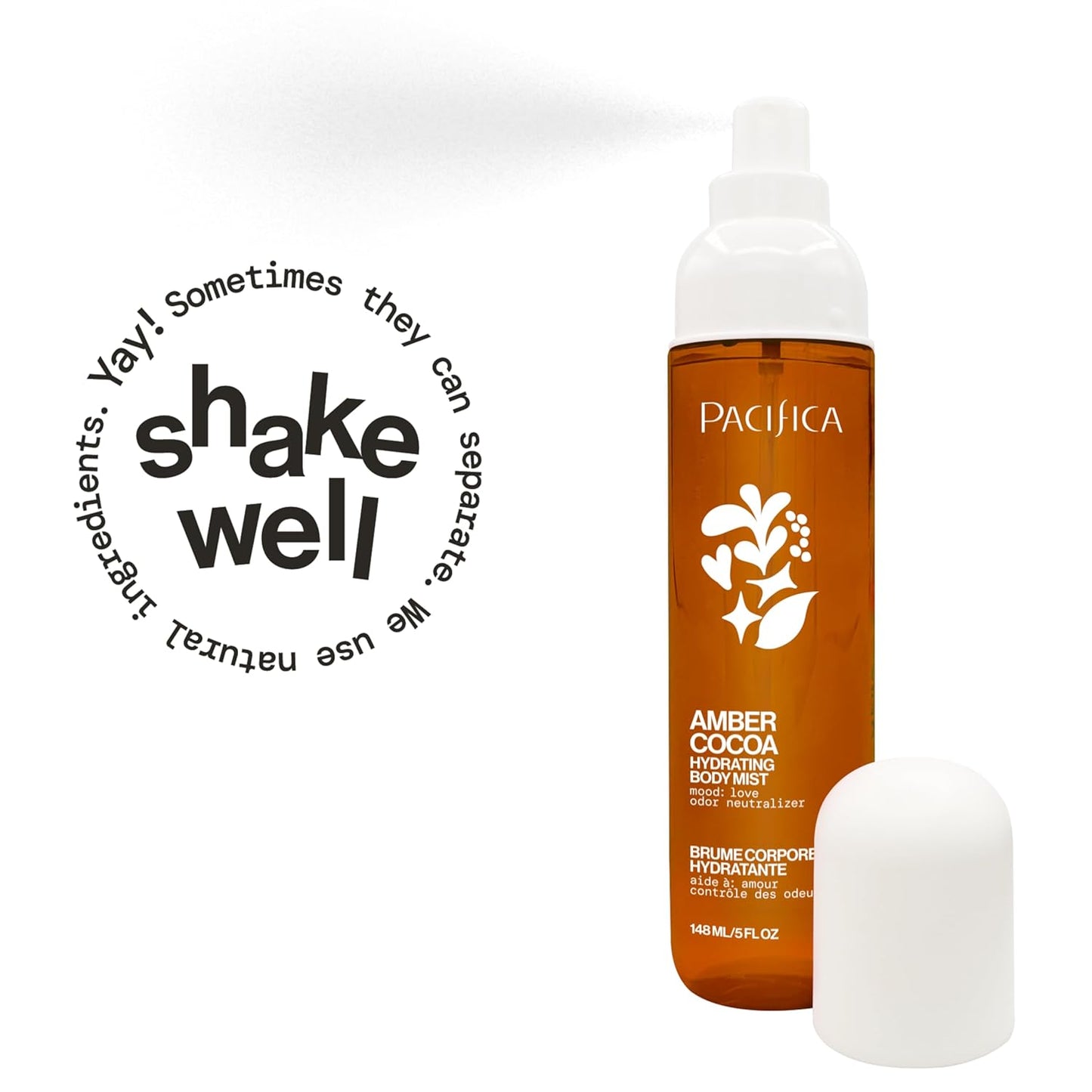 Pacifica Amber Cocoa Gourmand Body Mist | Hydrating Vanilla Coffee Cocoa Spray, 5 oz
