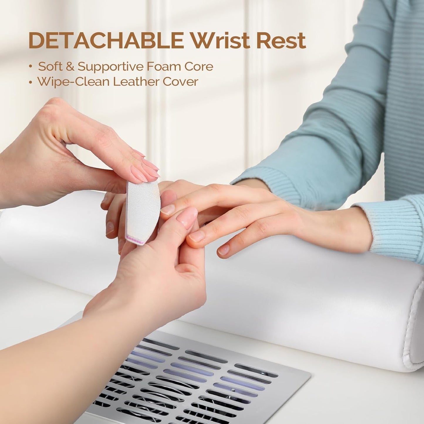 OmySalon Manicure Table - Nail Desk with Dust Collector & Storage | Acetone Resistant, White