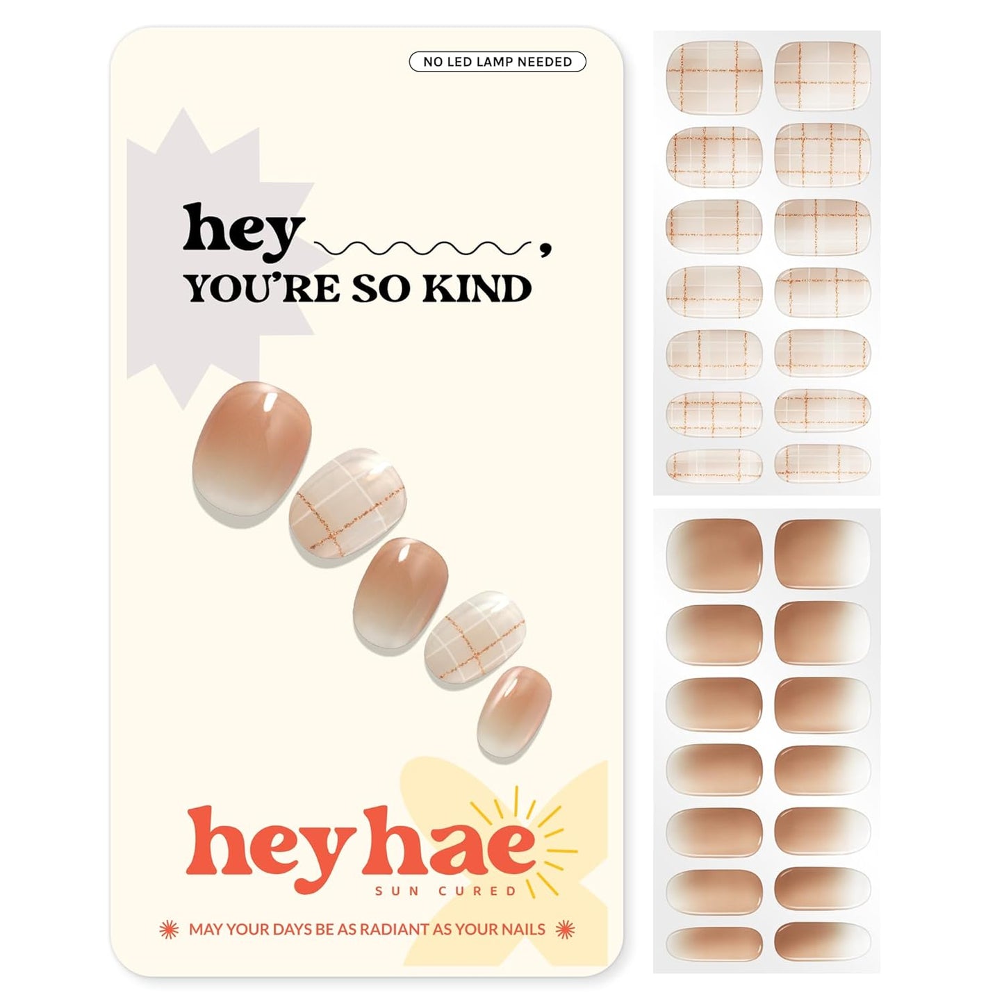 Semi Cured Gel Nail Strips - Ombre Beige Brown | Easy Apply & Remove, Salon Quality | 28 Strips, Prep Pads, Nail File & Stick