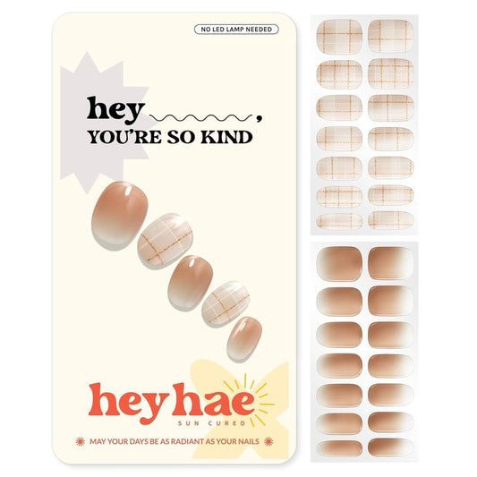 Semi Cured Gel Nail Strips - Ombre Beige Brown | Easy Apply & Remove, Salon Quality | 28 Strips, Prep Pads, Nail File & Stick