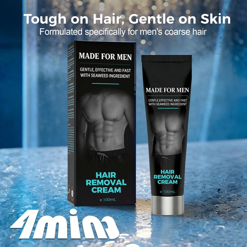 Painless Hair Removal Cream for Men, Intimate & Body Depilatory Cream for Male Grooming, Quick Hair Dissolving, Moisturizing Soothing Formula, 100ml (2)