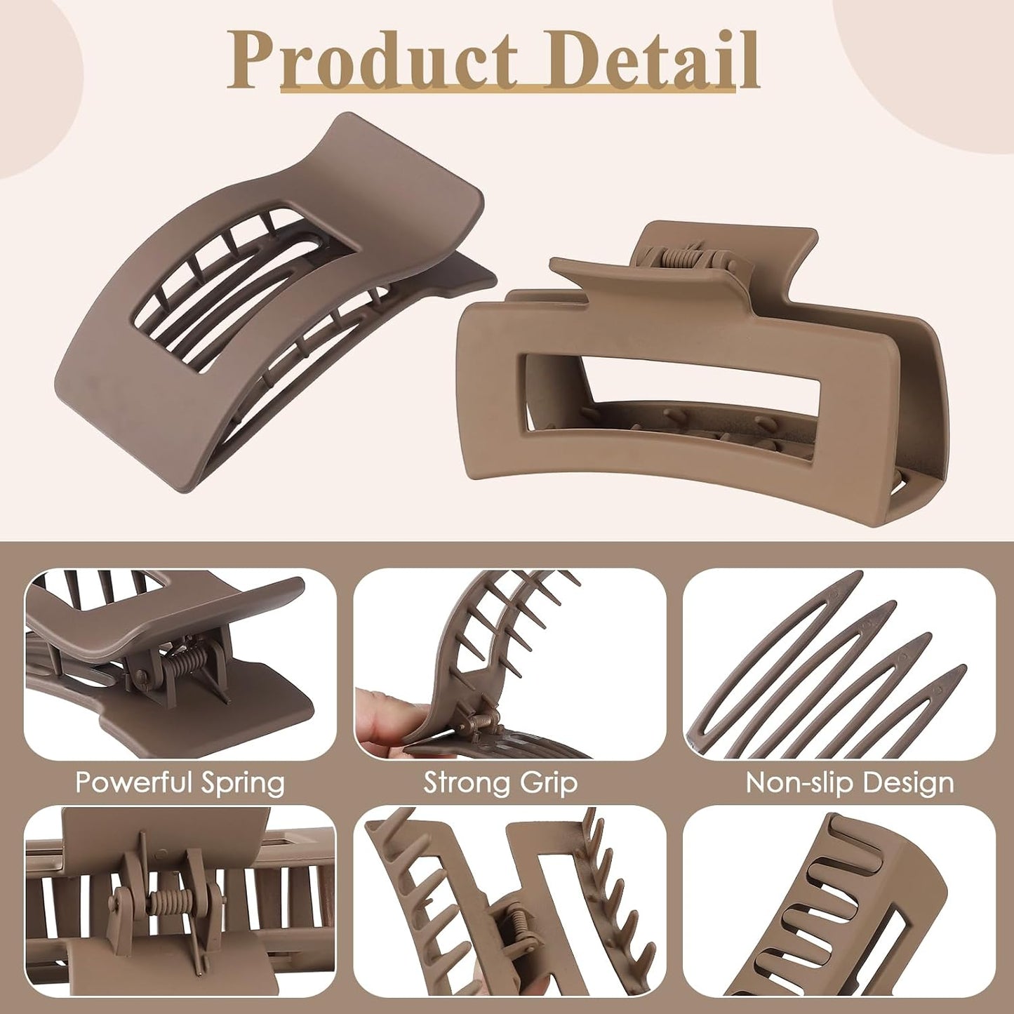 Hair Clips for Women - 8 Pack Large Matte No-Slip French Claw Clips | Ideal for Thick & Curly Hair (Brown)