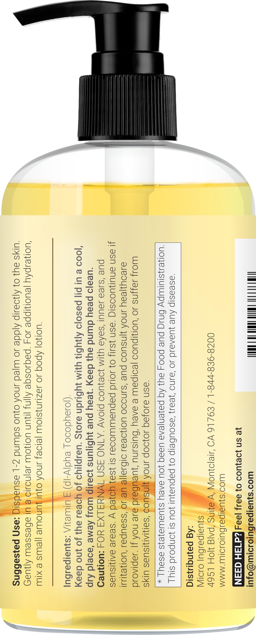 Micro Ingredients Bulk Size Pure Vitamin E Oil 40,000 IU, 16oz – Deep Moisturizing Skin, Face & Hair Oil for Dry Skin, Scars & Stretch Marks* – Fragrance-Free, Non-GMO, Cruelty-Free