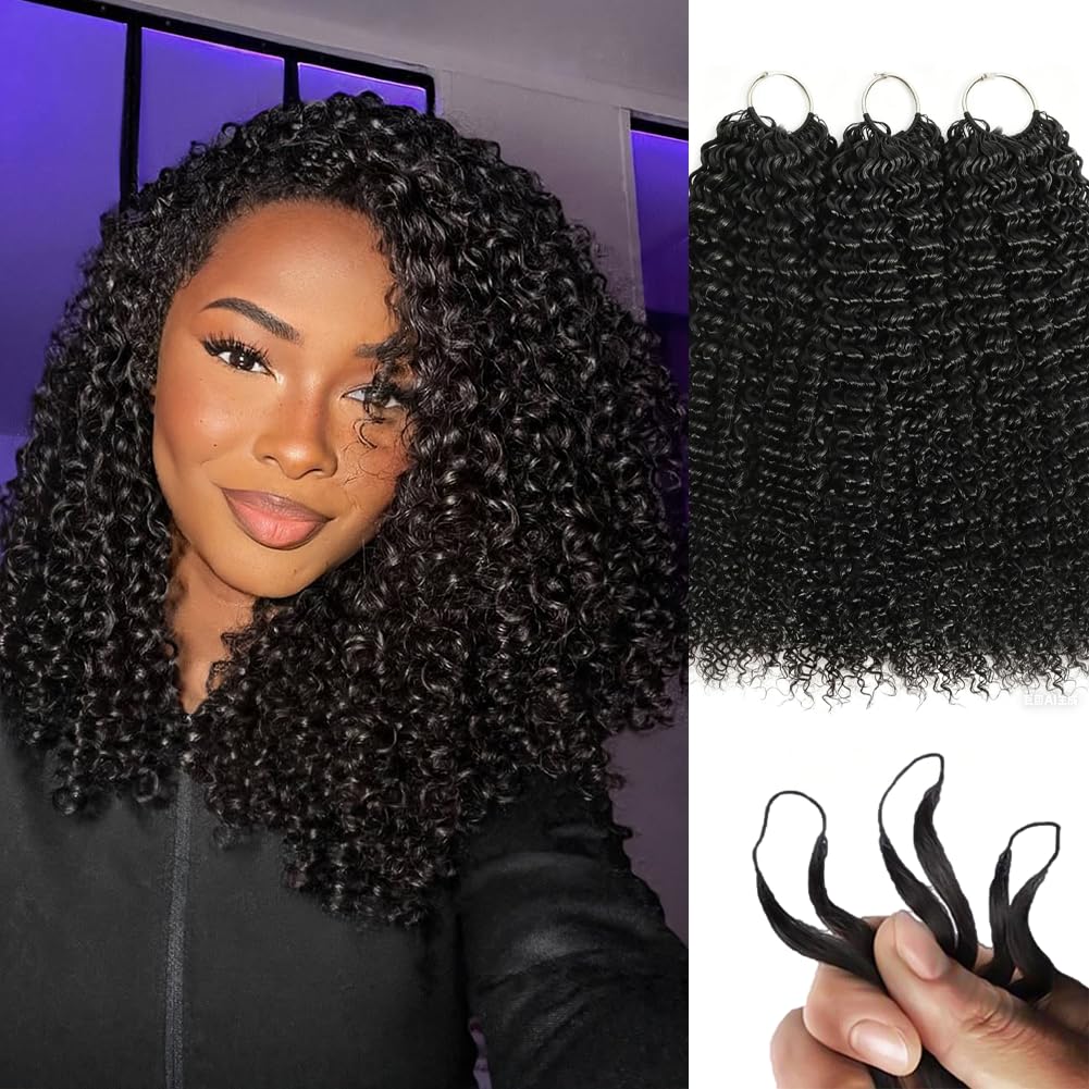Ltredky Human Crochet Hair for Black Women Pre-Separated 16 Inch Feather Crochet Human Hair 180g Invisible Lightweight Reusable Remy Miracle Knots Hair Extensions BundlesNatural Black Color