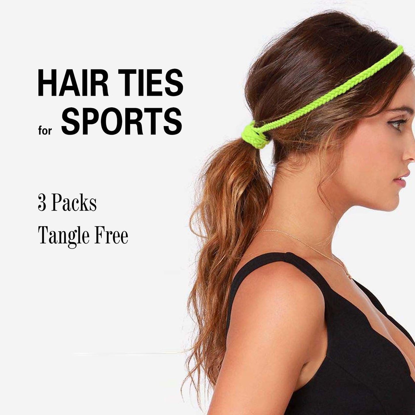 3 Packs 16" Hair Ties No Metal Hook for Women, Elastic Hair Bands for Short Fine Hair Workout Ponytails Holders Stong Strechy Pony Tail Wrap Hair Tie for Swimming Motorcycle Rides Sports