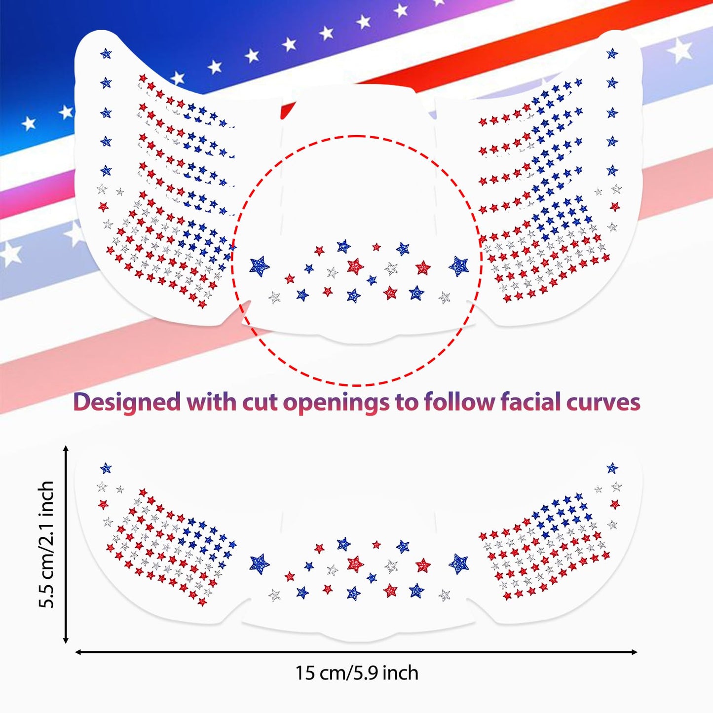 Mysense Red White Blue Face Hair Body Glitter Stick + 6Pcs Glitter Freckles Face Tattoo,4th of July Outfits for Women Kids,Patriotic Accessories for Independence Day Memorial Day American Flag Makeup