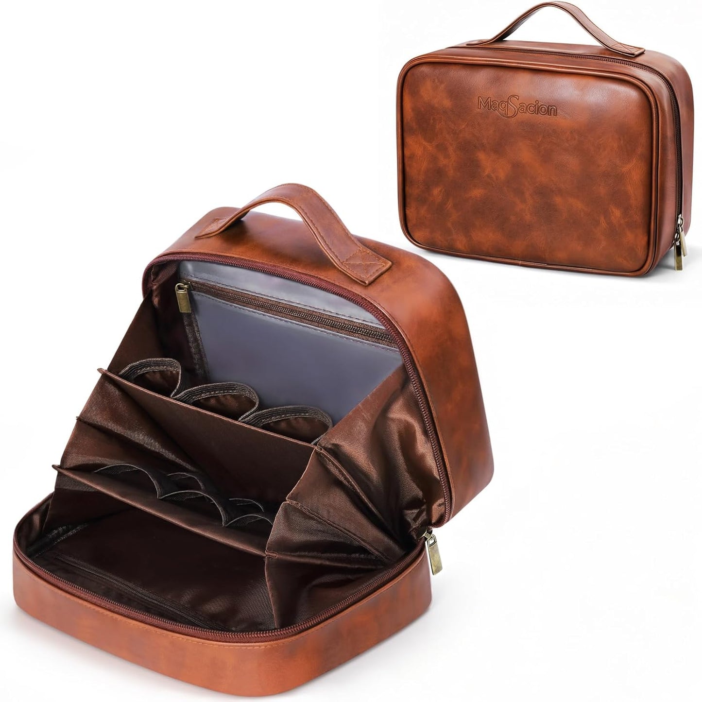 Men's Toiletry Travel Bag - Water-Resistant PU Leather Organizer | Brown Shaving Kit for Gifts