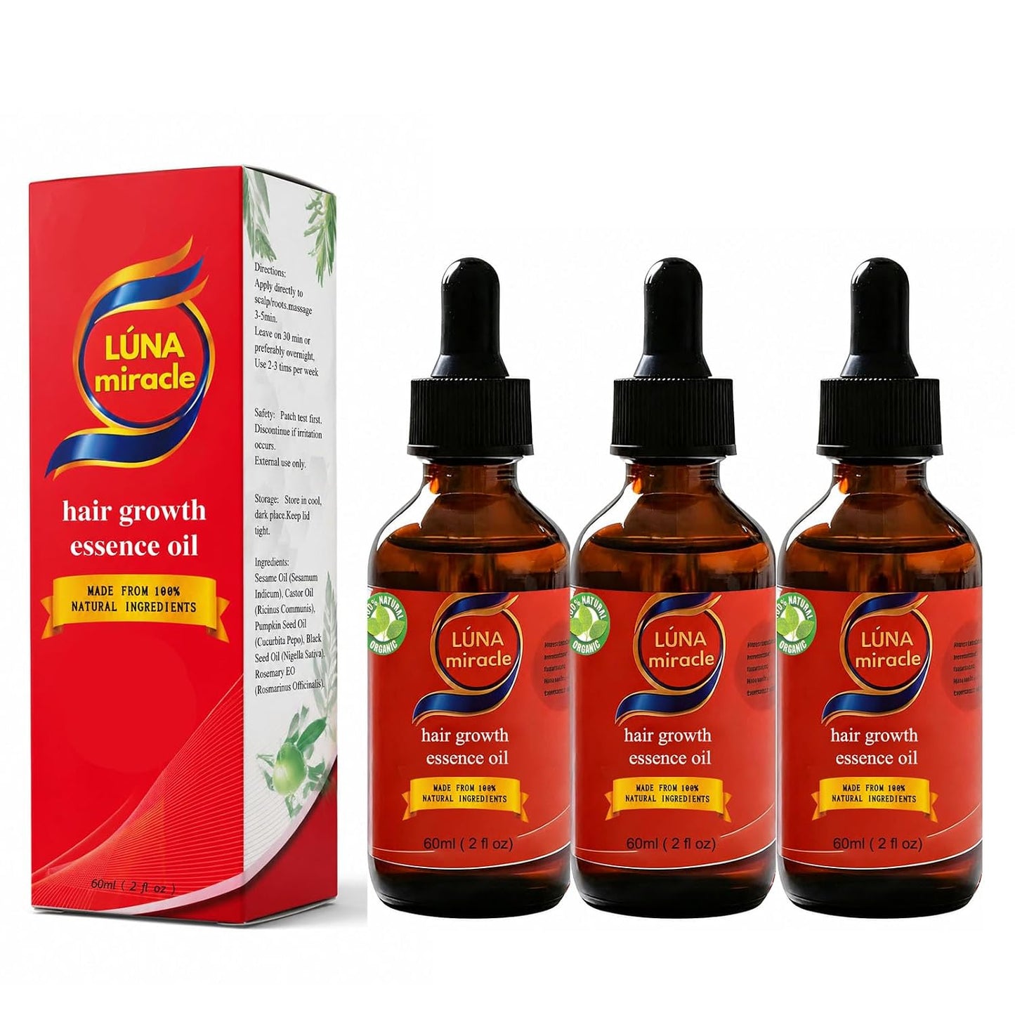 Luna Miracle Hair Growth Oil - Natural Serum for Thicker, Healthier Hair | Strengthening Oil for Frizzy & Damaged Hair (1 PCS)