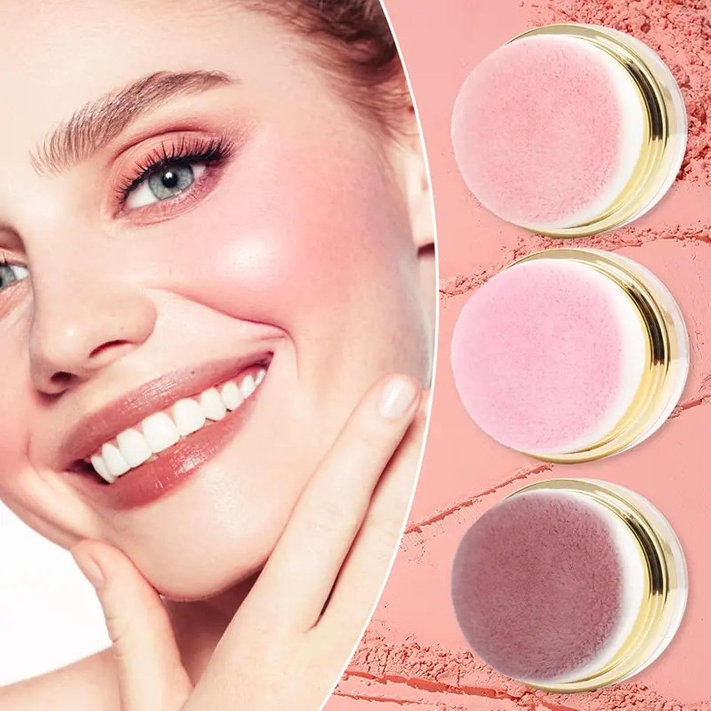 Effortless Radiance Blush Set - 3-Piece Makeup Kit with Built-In Mirror | Natural-Looking for All Skin Tones