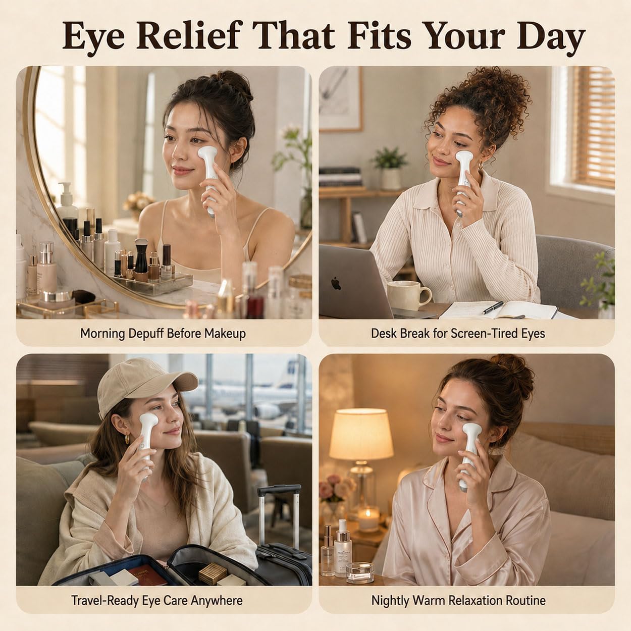 3-in-1 Eye Therapy Device - Heated Eye Wand for Dry Eyes, Puffiness Relief & Skin Radiance | White