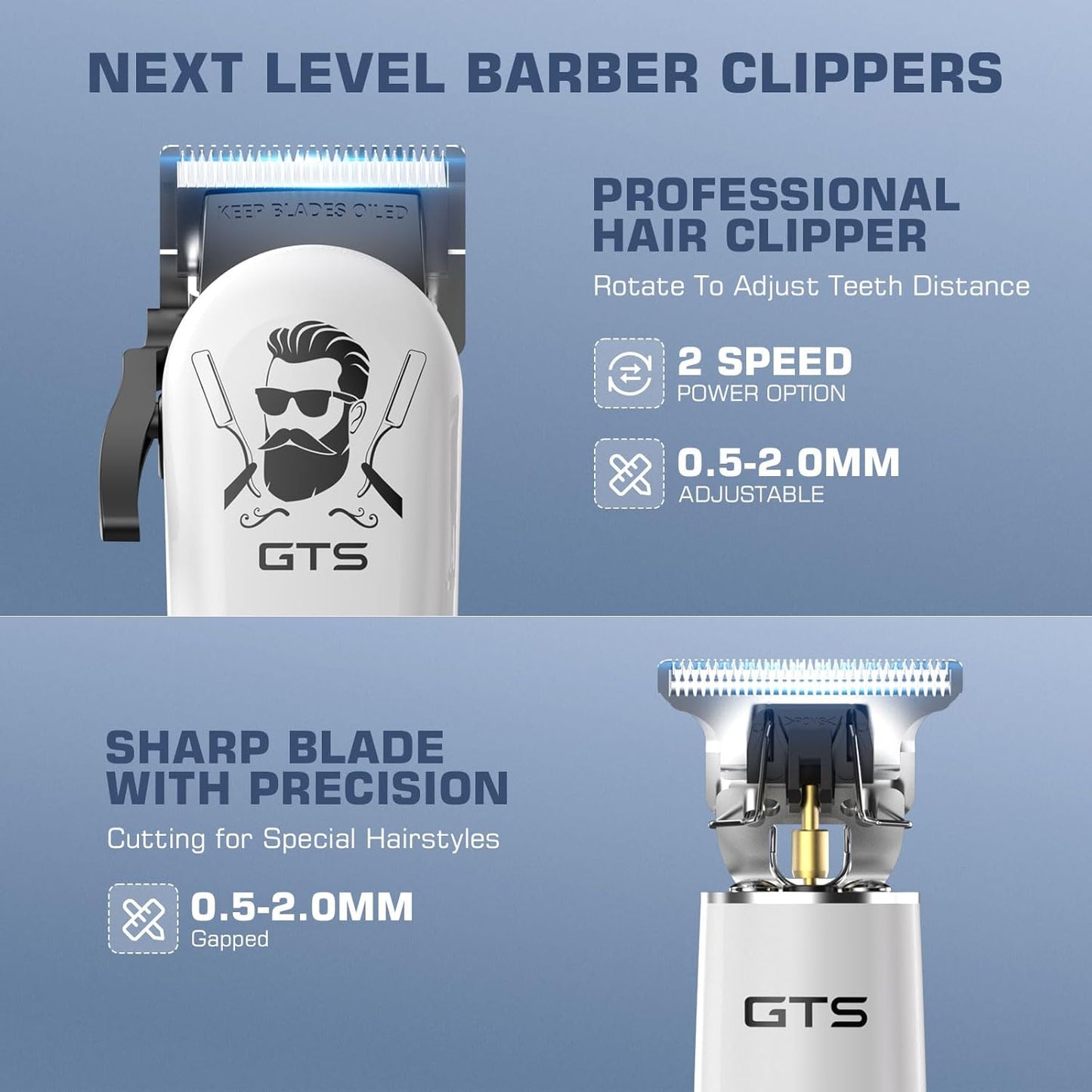 GTSPro Hair Clippers for Men - Electric Trimmer Set with Box | Professional Barber Clippers in White