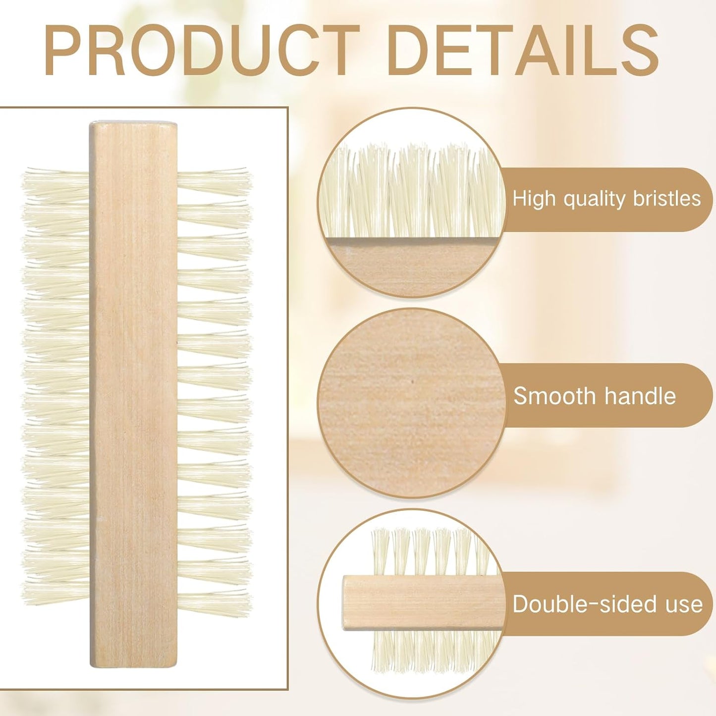 Wooden Nail Brush Set - 48 Pack Two-Sided Heavy Duty Stiff Scrubbers for Fingernails & Toes | Non-Slip Design