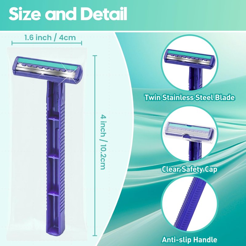 Phafaloop Individually Wrapped Twin Blade Disposable Razors – 40 Pack Stainless Steel Shavers with Lubricating Strip, Safety Cap & Non-Slip Handle for Sensitive Skin, Travel, Hotel, Hygiene Use