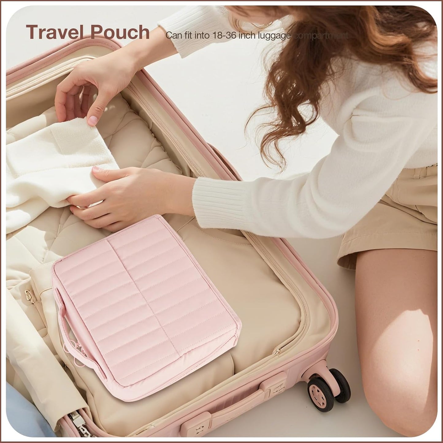 Standing Makeup Bag - Large Capacity Travel Toiletry Organizer with Multiple Compartments | Pink