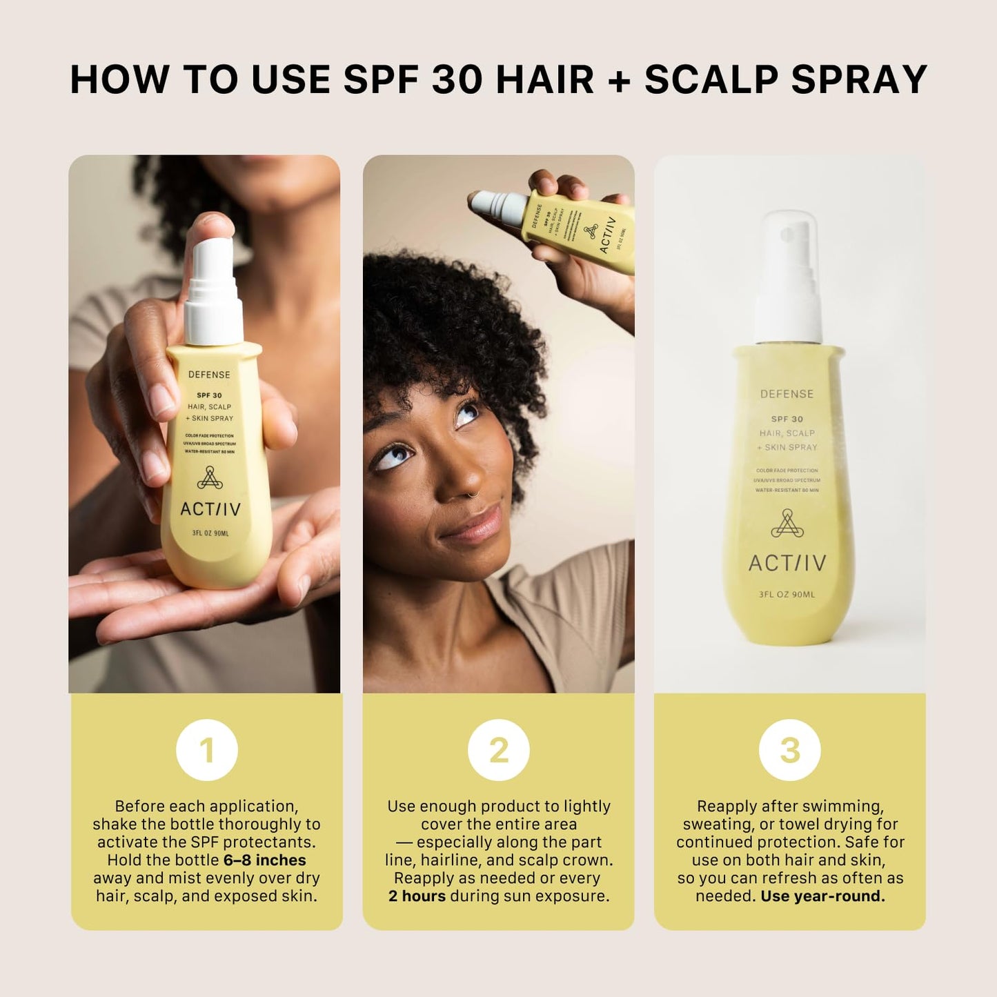 ACTIIV Defense SPF 30 Hair, Scalp & Skin Spray - UV Protection, Lightweight & Water-Resistant | 3 oz