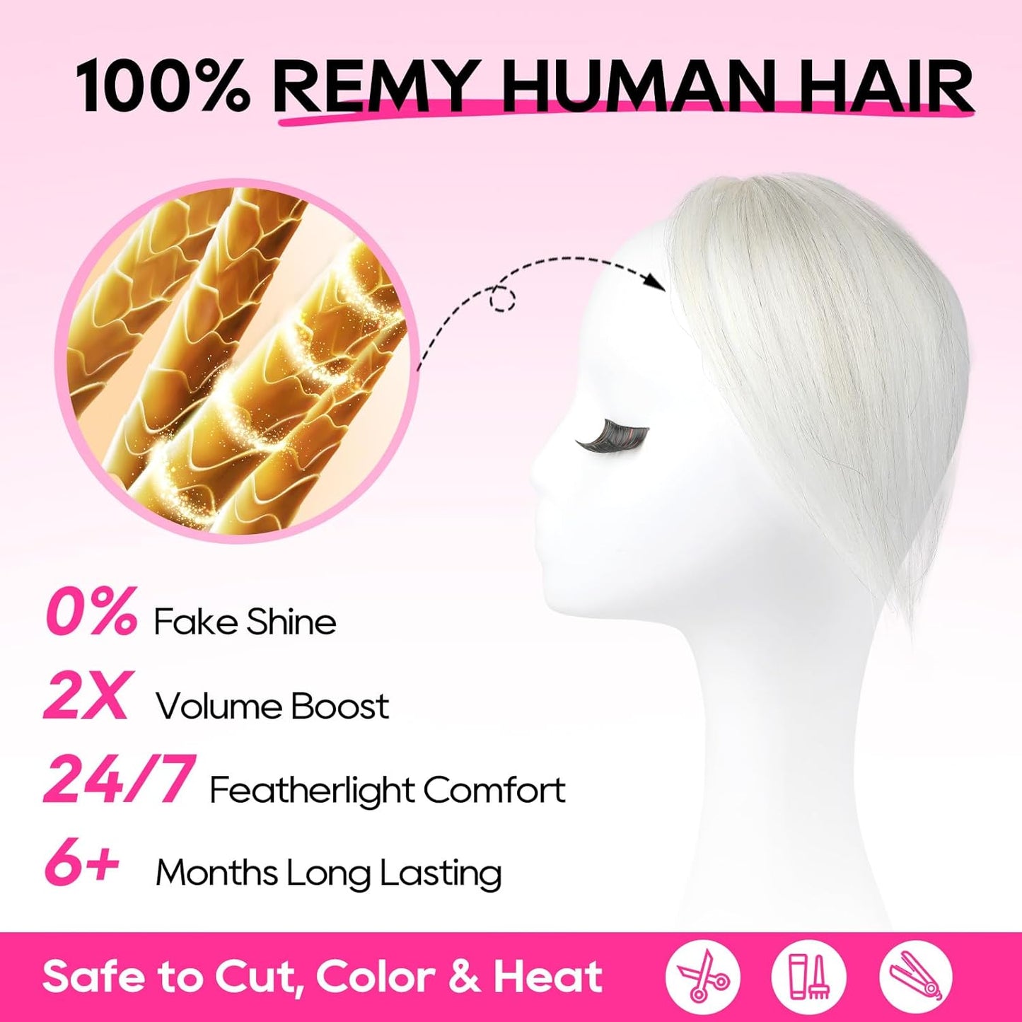 REECHO Clip-In Hair Volumizer - Short Thick Extensions for Thin Hair | Platinum Blonde with Black Strands, 8 Inch