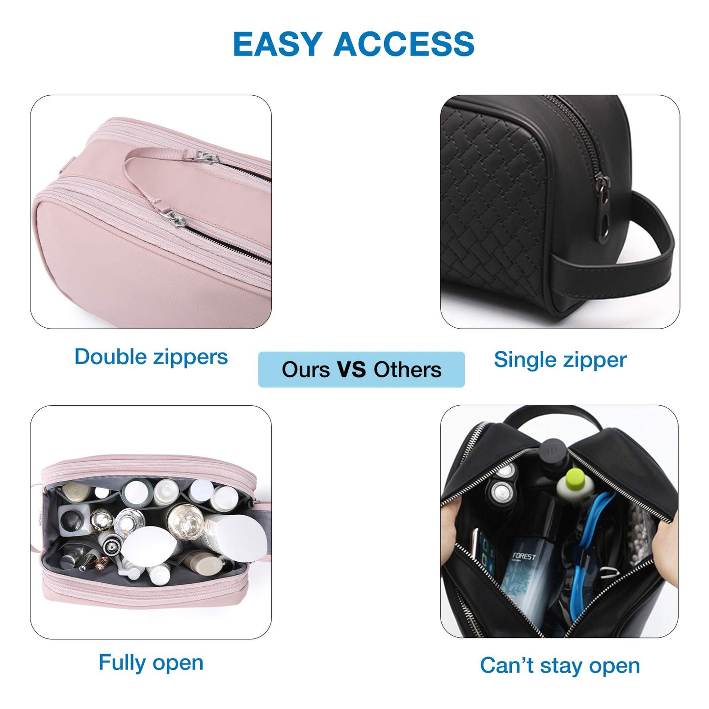 BAGSMART Toiletry Bag for Men, Travel Toiletry Organizer Dopp Kit Water-resistant Shaving Bag for Toiletries Accessories, Door Room Essentials