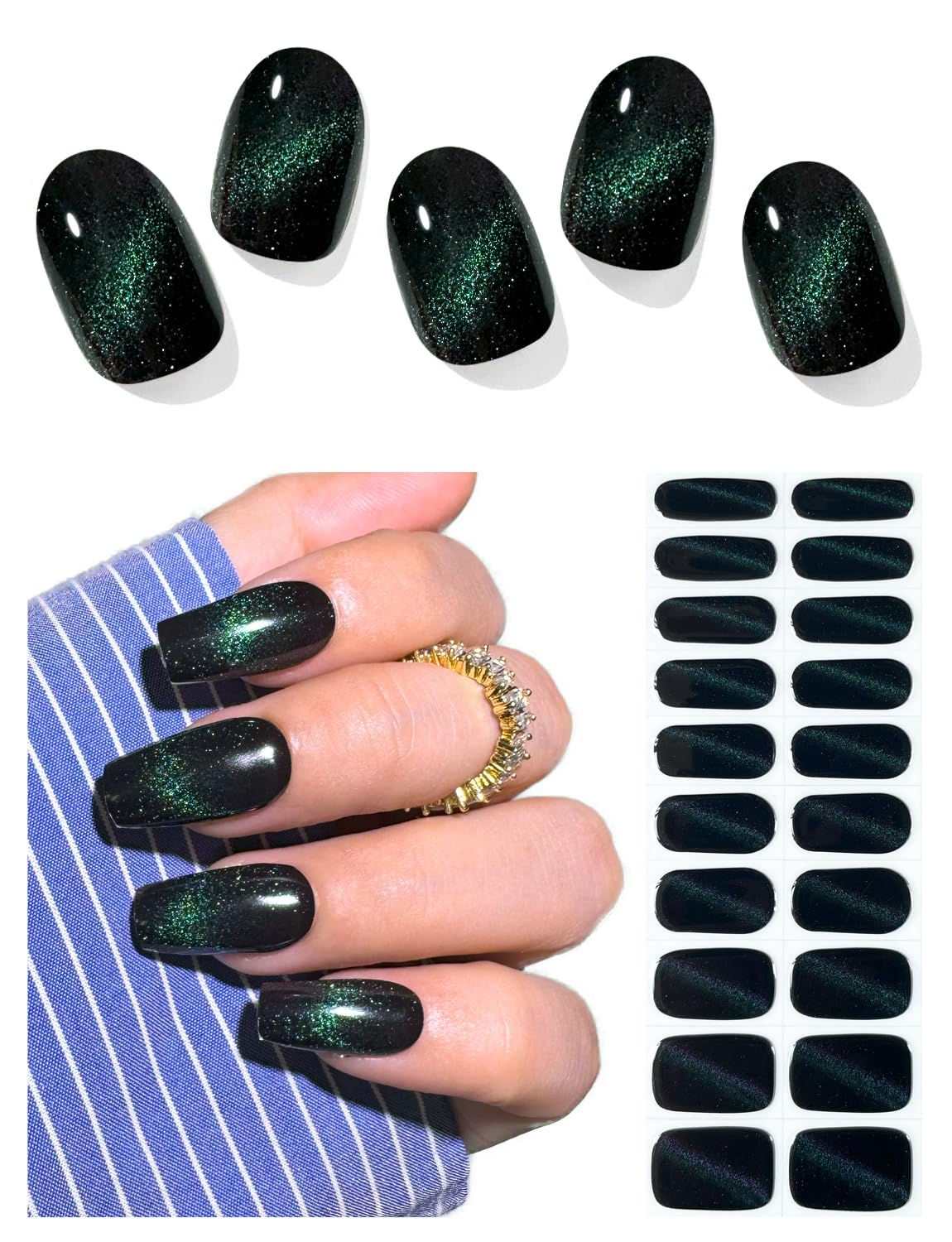 AutyaMee Semi Cured Gel Nail Strips, 20 Pcs Gel Nail Stickers, Wraps, UV Light Required, Salon Quality, Long Lasting