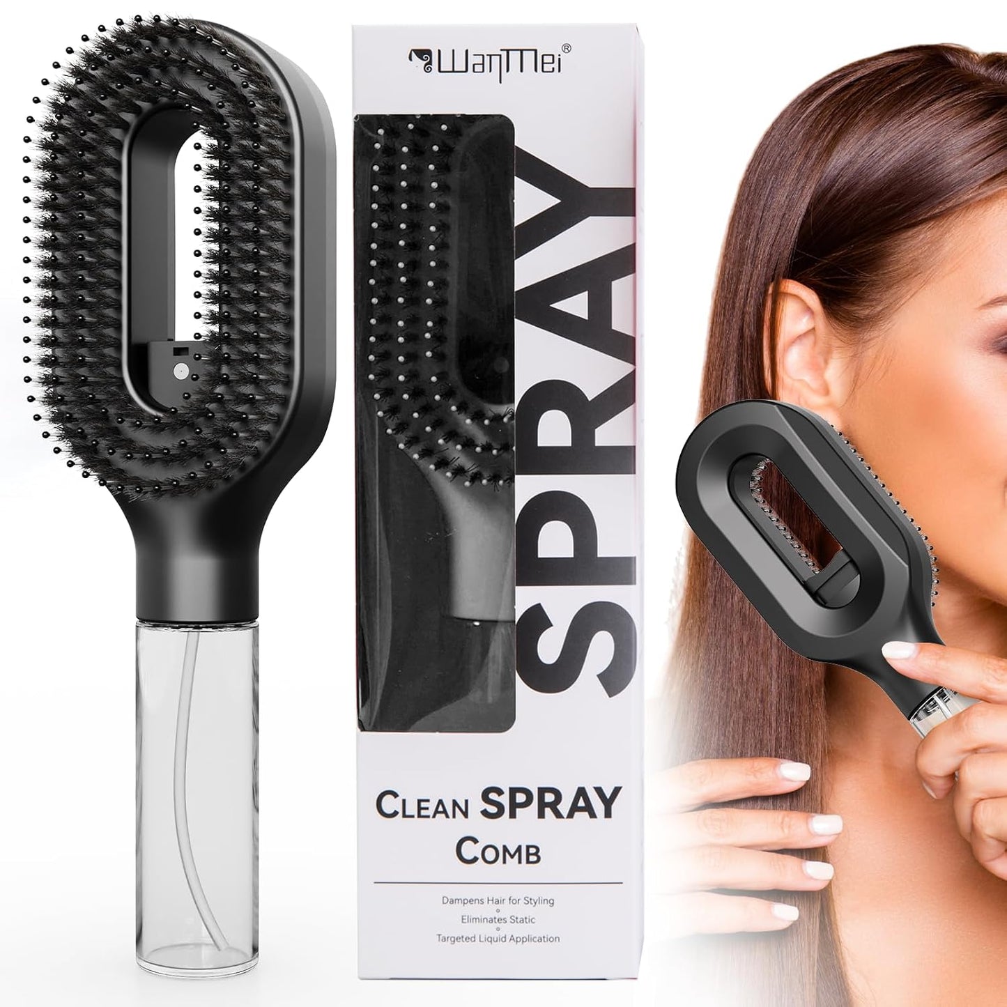 Hair Brush with Water Spray - 2-in-1 Detangling Tool for Wet & Dry Hair | Anti-Frizz, Portable, Pink